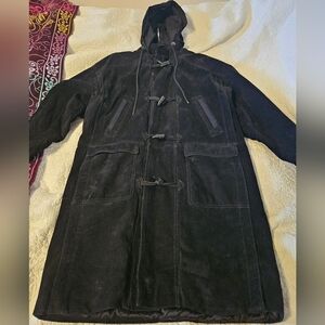 Saxony Collection - Men's  Black Heavyweight Long Leather Jacket Size M